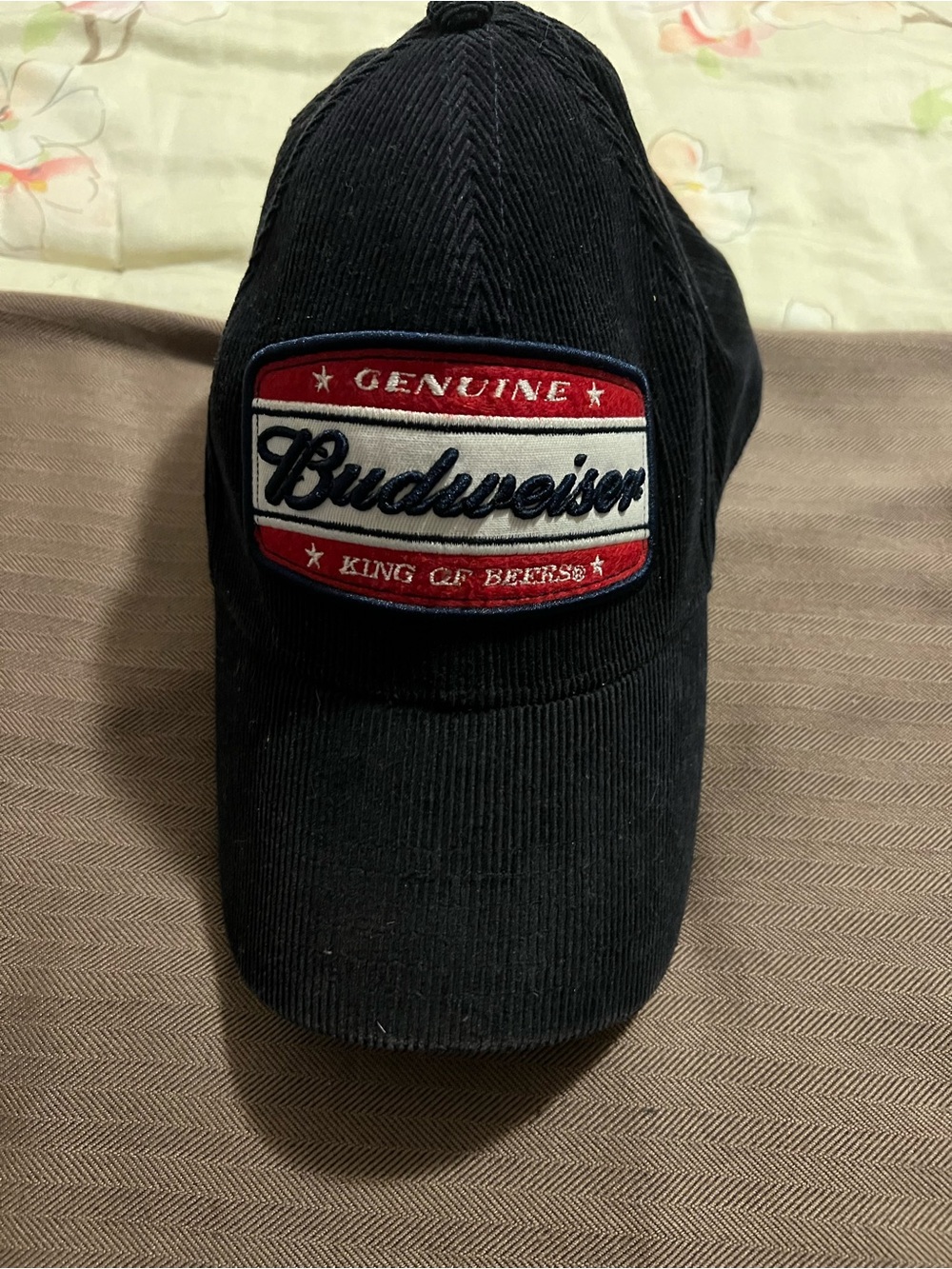 Budweiser Baseball Cap Genuine King Of Beers Corduroy Hat Embroidered Strapback